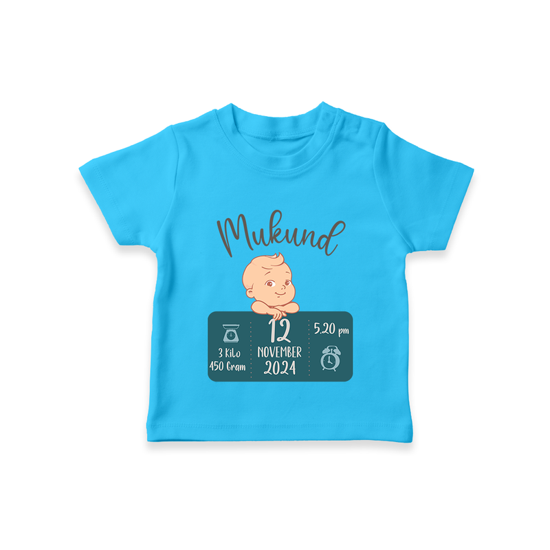 First Birthday Stats T-shirt | Custom T-shirt with Baby's Birth Date and Time - SKY BLUE - 0-5 Months Old (Chest 17")