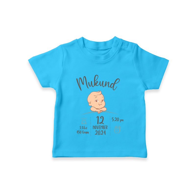 "Sweet Arrival - Customized T-shirt With Baby Name, Weight, And Birth Details" - SKY BLUE - 0-5 Months Old (Chest 17")