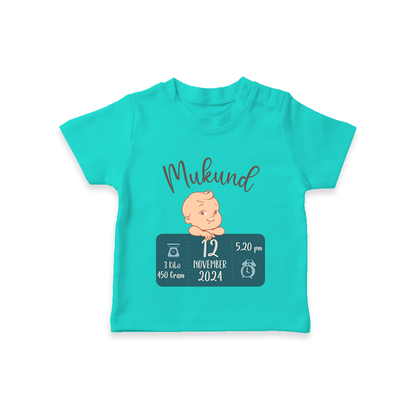 First Birthday Stats T-shirt | Custom T-shirt with Baby's Birth Date and Time - TEAL - 0-5 Months Old (Chest 17")