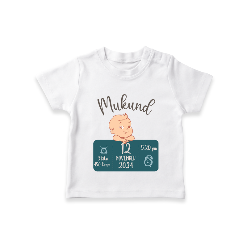 First Birthday Stats T-shirt | Custom T-shirt with Baby's Birth Date and Time - WHITE - 0-5 Months Old (Chest 17")
