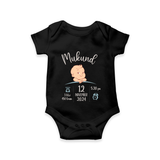 "Sweet Arrival - Customized Romper With Baby Name, Weight, And Birth Details" - BLACK - 0 - 3 Months Old (Chest 16")