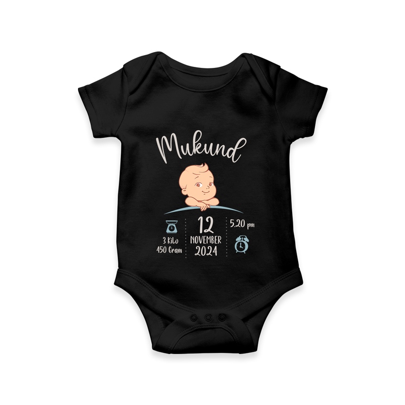 "Sweet Arrival - Customized Romper With Baby Name, Weight, And Birth Details" - BLACK - 0 - 3 Months Old (Chest 16")