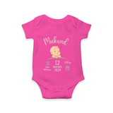 "Sweet Arrival - Customized Romper With Baby Name, Weight, And Birth Details" - HOT PINK - 0 - 3 Months Old (Chest 16")