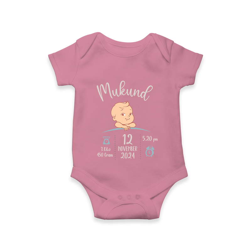 "Sweet Arrival - Customized Romper With Baby Name, Weight, And Birth Details" - ONION - 0 - 3 Months Old (Chest 16")