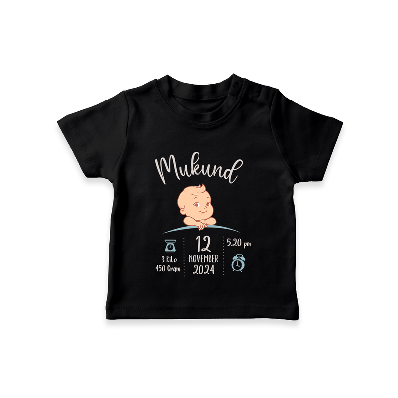 "Sweet Arrival - Customized T-shirt With Baby Name, Weight, And Birth Details" - BLACK - 0-5 Months Old (Chest 17")