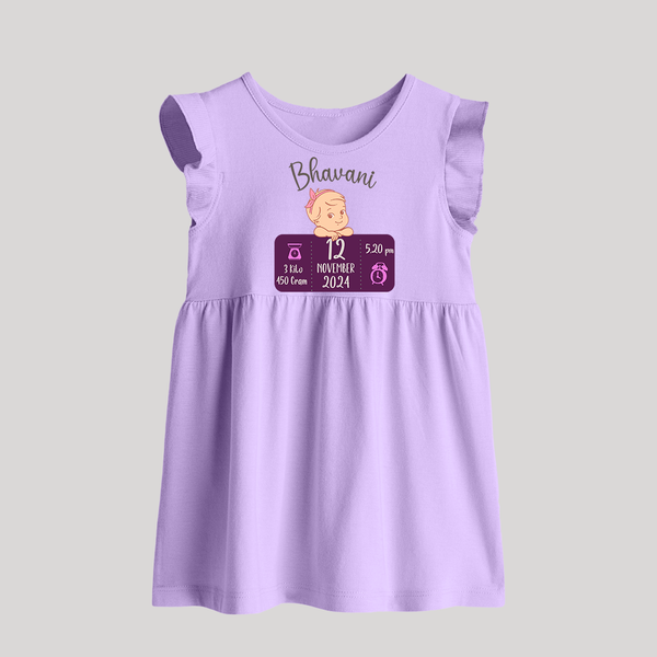 Celebrating Birth Stats Baby Frock | Personalized Baby Frock for Baby's Milestone Moment - LILAC - 0 - 3 Months Old (Chest 17")