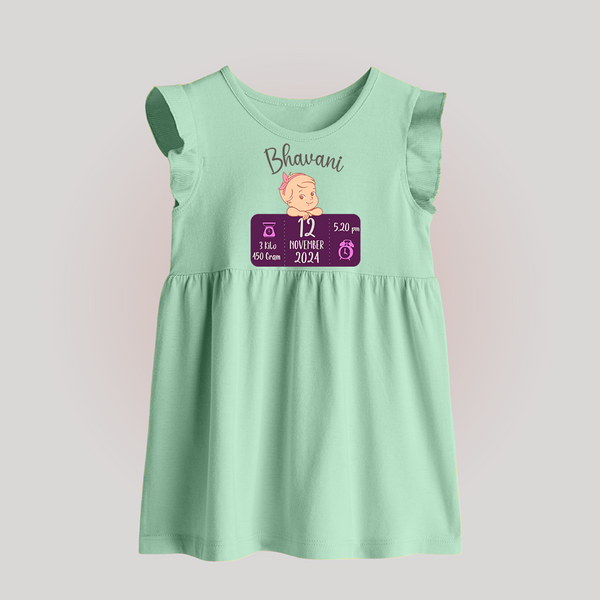 Celebrating Birth Stats Baby Frock | Personalized Baby Frock for Baby's Milestone Moment - MINT GREEN - 0 - 3 Months Old (Chest 17")