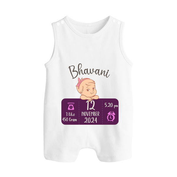 Celebrating Birth Stats Romper Suit/Sleeveless Romper | Personalized Romper Suit/Sleeveless Romper for Baby's Milestone Moment - WHITE - 0 - 5 Months Old (Chest 18")