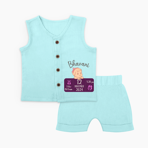 Celebrating Birth Stats Jabla Set | Personalized Jabla Set for Baby's Milestone Moment - BABY BLUE - 0 - 3 Months Old (Chest 9.8")