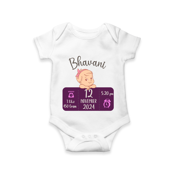 Celebrating Birth Stats Romper | Personalized Romper for Baby's Milestone Moment - WHITE - New Born (Chest 14")