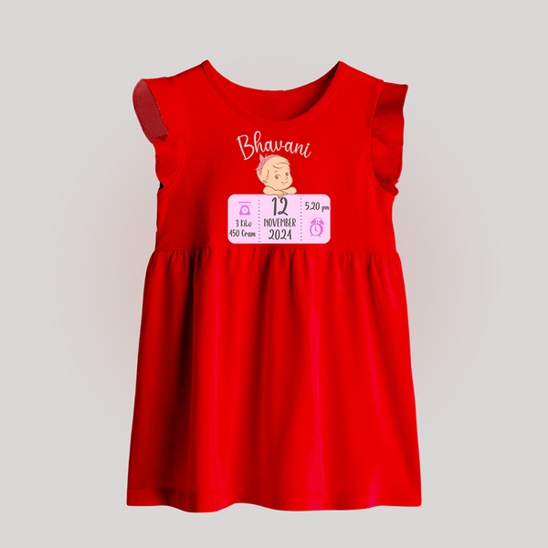Celebrating Birth Stats Baby Frock | Personalized Baby Frock for Baby's Milestone Moment - RED - 0 - 3 Months Old (Chest 17")