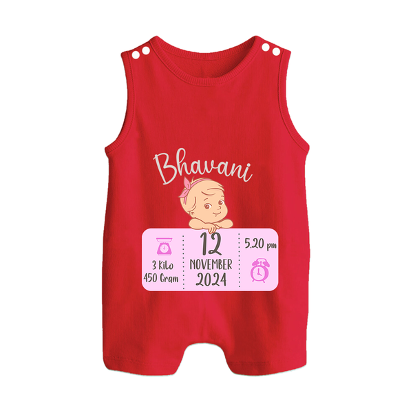 Celebrating Birth Stats Romper Suit/Sleeveless Romper | Personalized Romper Suit/Sleeveless Romper for Baby's Milestone Moment - RED - 0 - 5 Months Old (Chest 18")