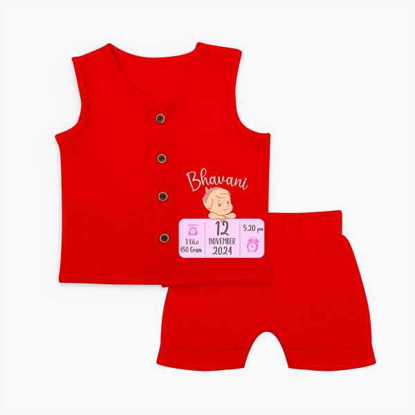 Celebrating Birth Stats Jabla Set | Personalized Jabla Set for Baby's Milestone Moment - RED - 0 - 3 Months Old (Chest 9.8")