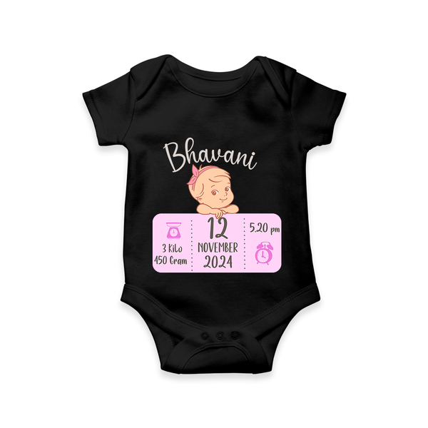Celebrating Birth Stats Romper | Personalized Romper for Baby's Milestone Moment - BLACK - New Born (Chest 14")