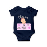Celebrating Birth Stats Romper | Personalized Romper for Baby's Milestone Moment - NAVY BLUE - New Born (Chest 14")