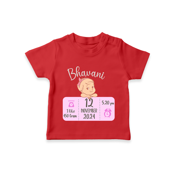 Celebrating Birth Stats T-shirt | Personalized T-shirt for Baby's Milestone Moment - RED - 0-5 Months Old (Chest 17")