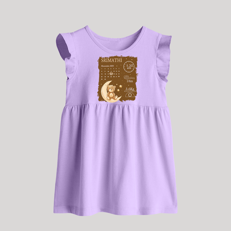 My Birth Stats Baby Frock | Custom Baby Frock with Baby's Birth Info - LILAC - 0 - 3 Months Old (Chest 17")