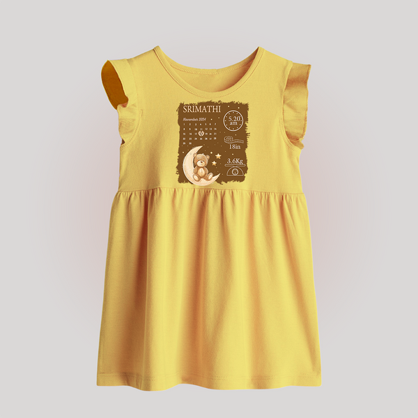My Birth Stats Baby Frock | Custom Baby Frock with Baby's Birth Info - PASTEL YELLOW - 0 - 3 Months Old (Chest 17")