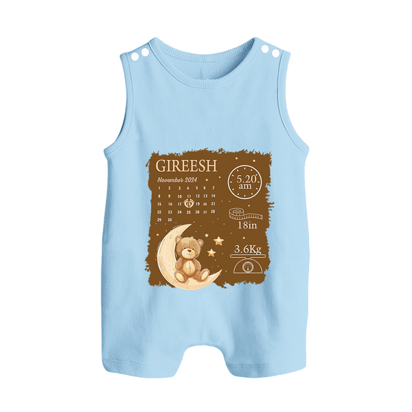 My Birth Stats Romper Suit/Sleeveless Romper | Custom Romper Suit/Sleeveless Romper with Baby's Birth Info - BABY BLUE - 0 - 5 Months Old (Chest 18")