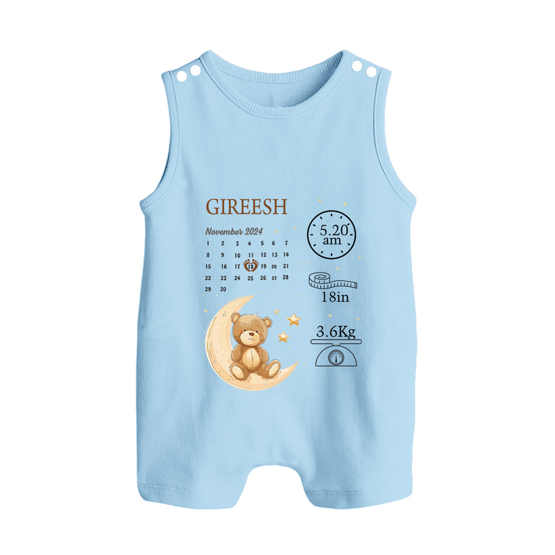 Newborn Romper Suit/ Sleeveless Romper with Personalized Birth Stats | Lightweight & Sentimental - BABY BLUE - 0 - 5 Months Old (Chest 18")