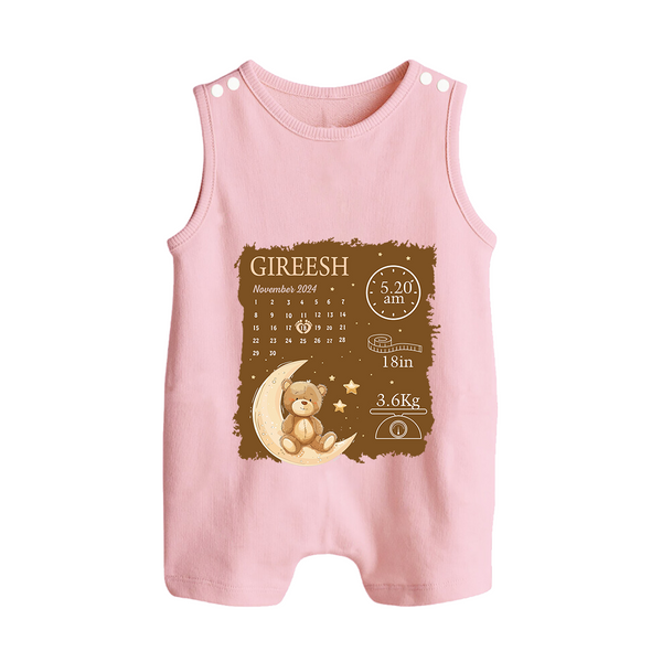 My Birth Stats Romper Suit/Sleeveless Romper | Custom Romper Suit/Sleeveless Romper with Baby's Birth Info - BABY PINK - 0 - 5 Months Old (Chest 18")