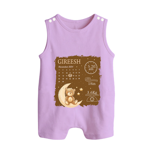 My Birth Stats Romper Suit/Sleeveless Romper | Custom Romper Suit/Sleeveless Romper with Baby's Birth Info - LILAC - 0 - 5 Months Old (Chest 18")