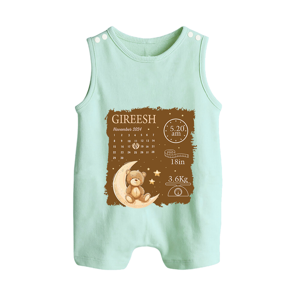 My Birth Stats Romper Suit/Sleeveless Romper | Custom Romper Suit/Sleeveless Romper with Baby's Birth Info - MINT GREEN - 0 - 5 Months Old (Chest 18")