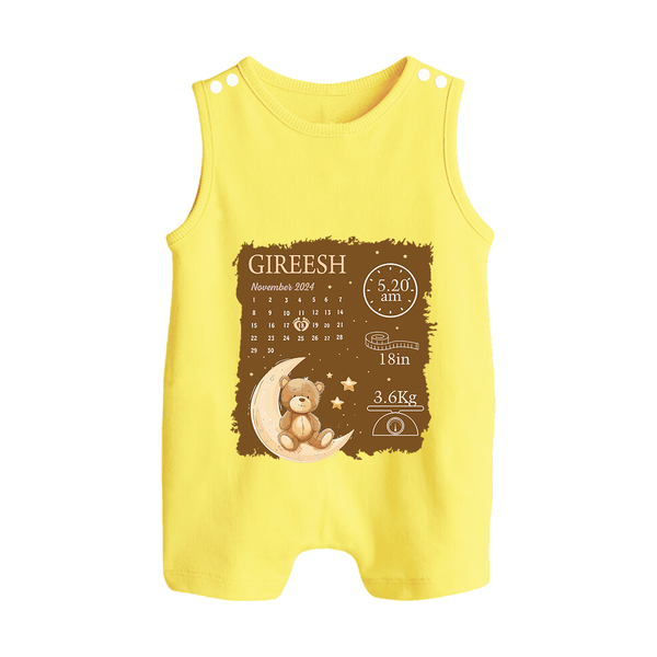 My Birth Stats Romper Suit/Sleeveless Romper | Custom Romper Suit/Sleeveless Romper with Baby's Birth Info - PASTEL YELLOW - 0 - 5 Months Old (Chest 18")