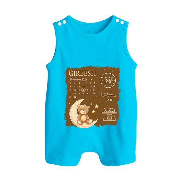 My Birth Stats Romper Suit/Sleeveless Romper | Custom Romper Suit/Sleeveless Romper with Baby's Birth Info - SKY BLUE - 0 - 5 Months Old (Chest 18")