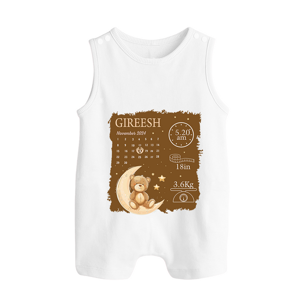 My Birth Stats Romper Suit/Sleeveless Romper | Custom Romper Suit/Sleeveless Romper with Baby's Birth Info - WHITE - 0 - 5 Months Old (Chest 18")