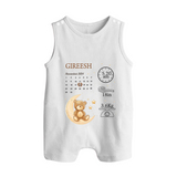 Newborn Romper Suit/ Sleeveless Romper with Personalized Birth Stats | Lightweight & Sentimental - WHITE - 0 - 5 Months Old (Chest 18")