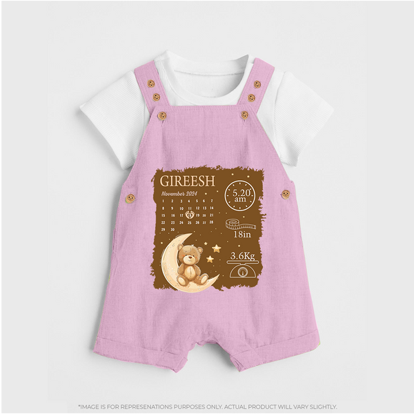 My Birth Stats Dungaree Set | Custom Dungaree Set with Baby's Birth Info - BABY PINK - 0 - 5 Months Old (Chest 18")