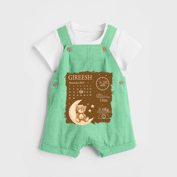 My Birth Stats Dungaree Set | Custom Dungaree Set with Baby's Birth Info - GREEN - 0 - 5 Months Old (Chest 18")