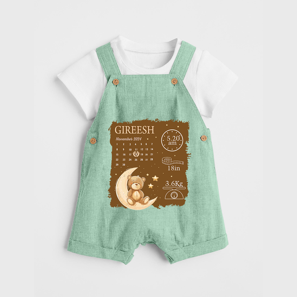 My Birth Stats Dungaree Set | Custom Dungaree Set with Baby's Birth Info - MINT GREEN - 0 - 5 Months Old (Chest 18")