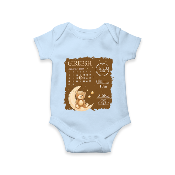 My Birth Stats Romper | Custom Romper with Baby's Birth Info - BABY BLUE - New Born (Chest 14")