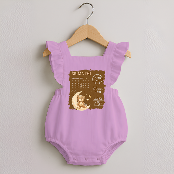 My Birth Stats Romper Frock | Custom Romper Frock with Baby's Birth Info - BABY PINK - 0 - 3 Months Old (Chest 19")