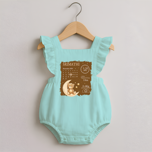 My Birth Stats Romper Frock | Custom Romper Frock with Baby's Birth Info - MINT GREEN - 0 - 3 Months Old (Chest 19")