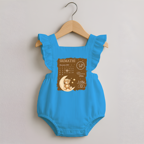 My Birth Stats Romper Frock | Custom Romper Frock with Baby's Birth Info - SKY BLUE - 0 - 3 Months Old (Chest 19")