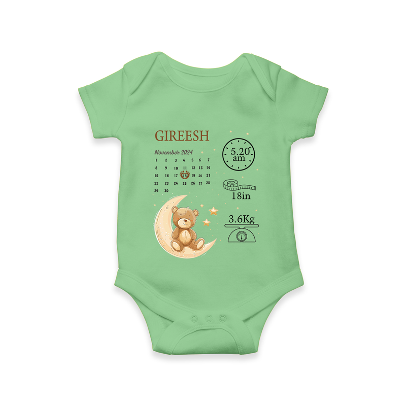 "Tiny Beginnings - Customized Romper With Baby Name, Weight, And Birth Details" - GREEN - 0 - 3 Months Old (Chest 16")