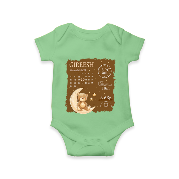 My Birth Stats Romper | Custom Romper with Baby's Birth Info - GREEN - New Born (Chest 14")