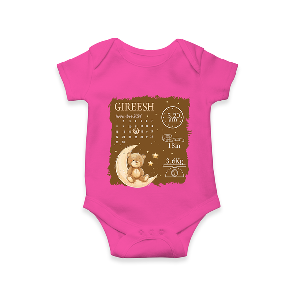 My Birth Stats Romper | Custom Romper with Baby's Birth Info - HOT PINK - New Born (Chest 14")