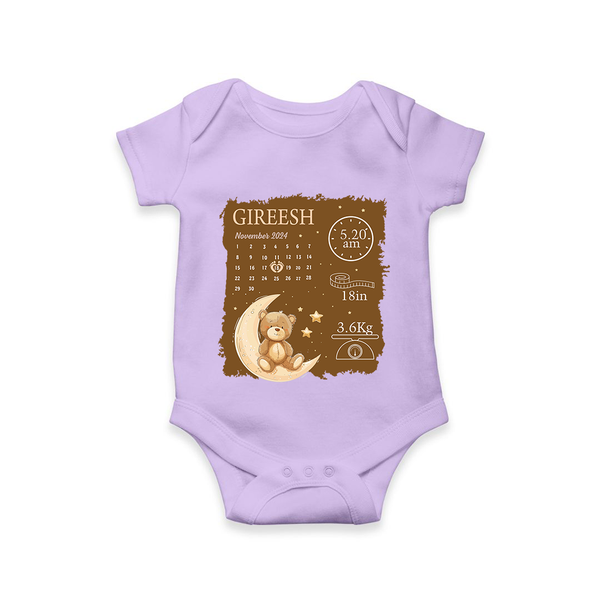 My Birth Stats Romper | Custom Romper with Baby's Birth Info - LILAC - New Born (Chest 14")