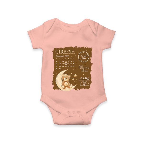 My Birth Stats Romper | Custom Romper with Baby's Birth Info - PEACH - New Born (Chest 14")