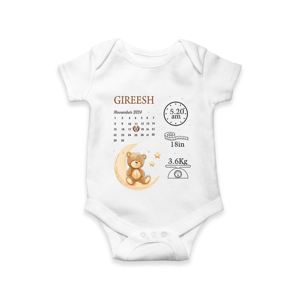 "Tiny Beginnings - Customized Romper With Baby Name, Weight, And Birth Details" - WHITE - 0 - 3 Months Old (Chest 16")