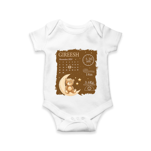 My Birth Stats Romper | Custom Romper with Baby's Birth Info - WHITE - New Born (Chest 14")