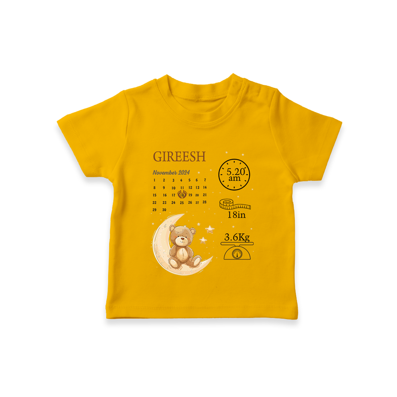 "Tiny Beginnings - Customized T-shirt With Baby Name, Weight, And Birth Details" - CHROME YELLOW - 0-5 Months Old (Chest 17")