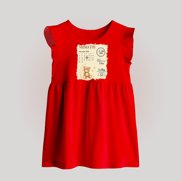 My Birth Stats Baby Frock | Custom Baby Frock with Baby's Birth Info - RED - 0 - 3 Months Old (Chest 17")