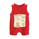 My Birth Stats Romper Suit/Sleeveless Romper | Custom Romper Suit/Sleeveless Romper with Baby's Birth Info - RED - 0 - 5 Months Old (Chest 18")