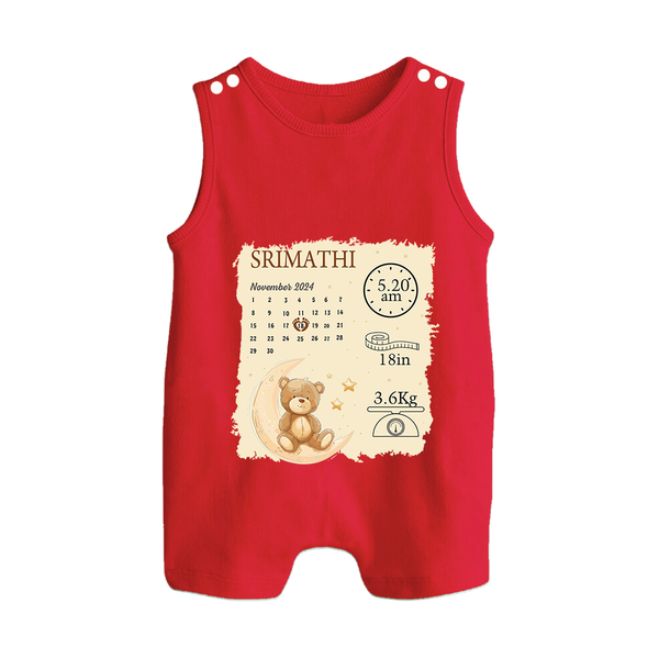 My Birth Stats Romper Suit/Sleeveless Romper | Custom Romper Suit/Sleeveless Romper with Baby's Birth Info - RED - 0 - 5 Months Old (Chest 18")