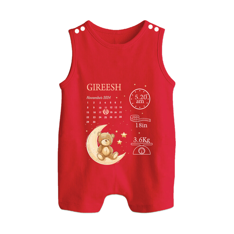 Newborn Romper Suit/ Sleeveless Romper with Personalized Birth Stats | Lightweight & Sentimental - RED - 0 - 5 Months Old (Chest 18")